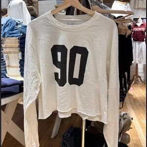 Brandy Melville White Long Sleeve Shirt with Black '90' Print